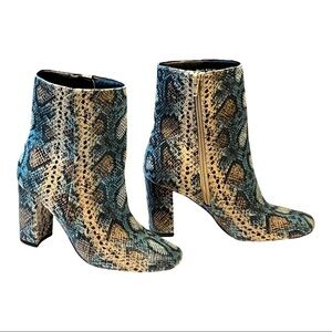 Chinese Laundry Koraline Snake Print Ankle Boot Turquoise Tan Size 6